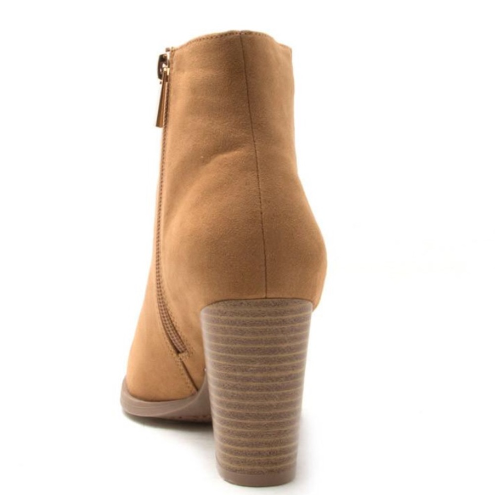 1 Left! Qupid Tiber Camel Suede Wood Heeled Bootie - Picture 6 of 8